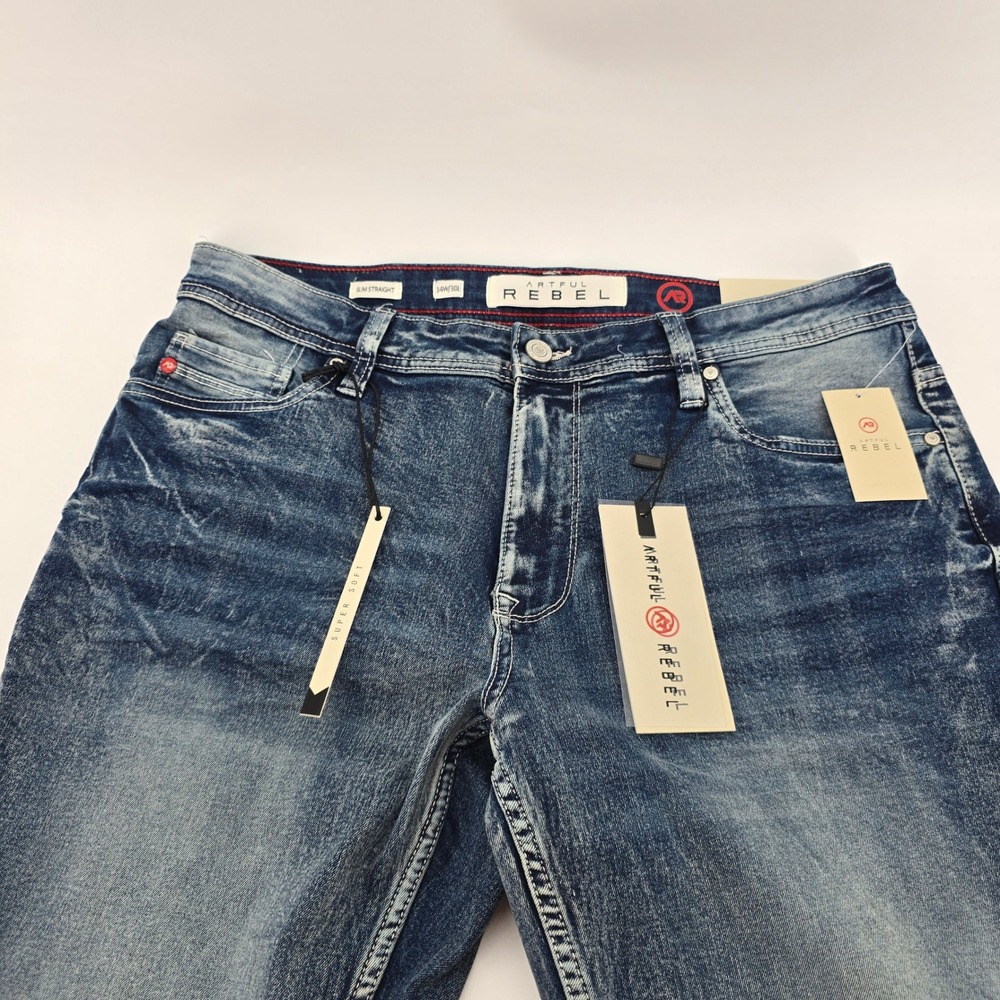 Artful Rebel Jeans Mens Slim Straight Super Soft Blue Tint 34x30 MSRP $68 NWT